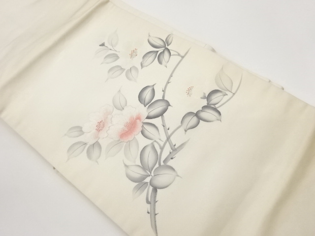 JAPANESE NAGOYA OBI / HAND PAINTED / EMBROIDERY / FLOWER
